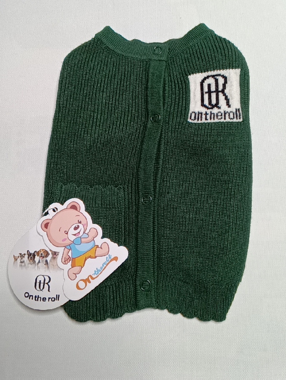 On the roll Green Knit Snap-Up 🐶 Dog Sweater Size S (4-8 lb)